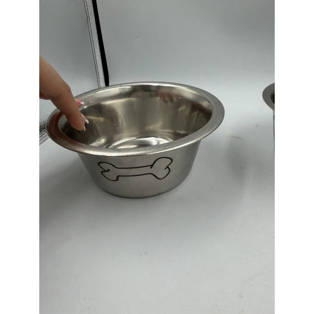 Lot Of 2 Paw & Bone Print Stainless Steel Dog Bowl Non-Skid